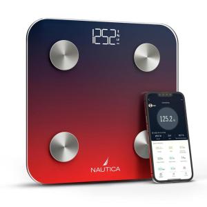 Nautica Body Tracker Digital Bathroom Scale, Bluetooth-Enabled Smart Scale with BMI, Body Fat, Muscle Mass Tracking & More, Syncs with Smartphone App for Body Composition Tracking, 396 Lbs.(Navy Red)