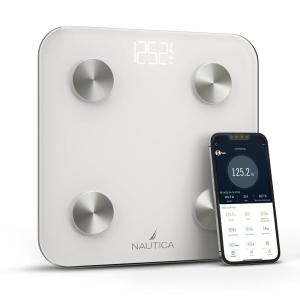 Nautica Body Tracker Digital Bathroom Scale, Bluetooth-Enabled Smart Scale with BMI, Body Fat, Muscle Mass Tracking & More, Syncs with Smartphone App for Body Composition Tracking, 396 Lbs.(White)