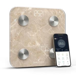 Nautica Body Tracker Digital Bathroom Scale, Bluetooth-Enabled Smart Scale with BMI, Body Fat, Muscle Mass Tracking & More, Syncs with Smartphone App for Body Composition Tracking, 396 Lbs.(Quartz Stone)