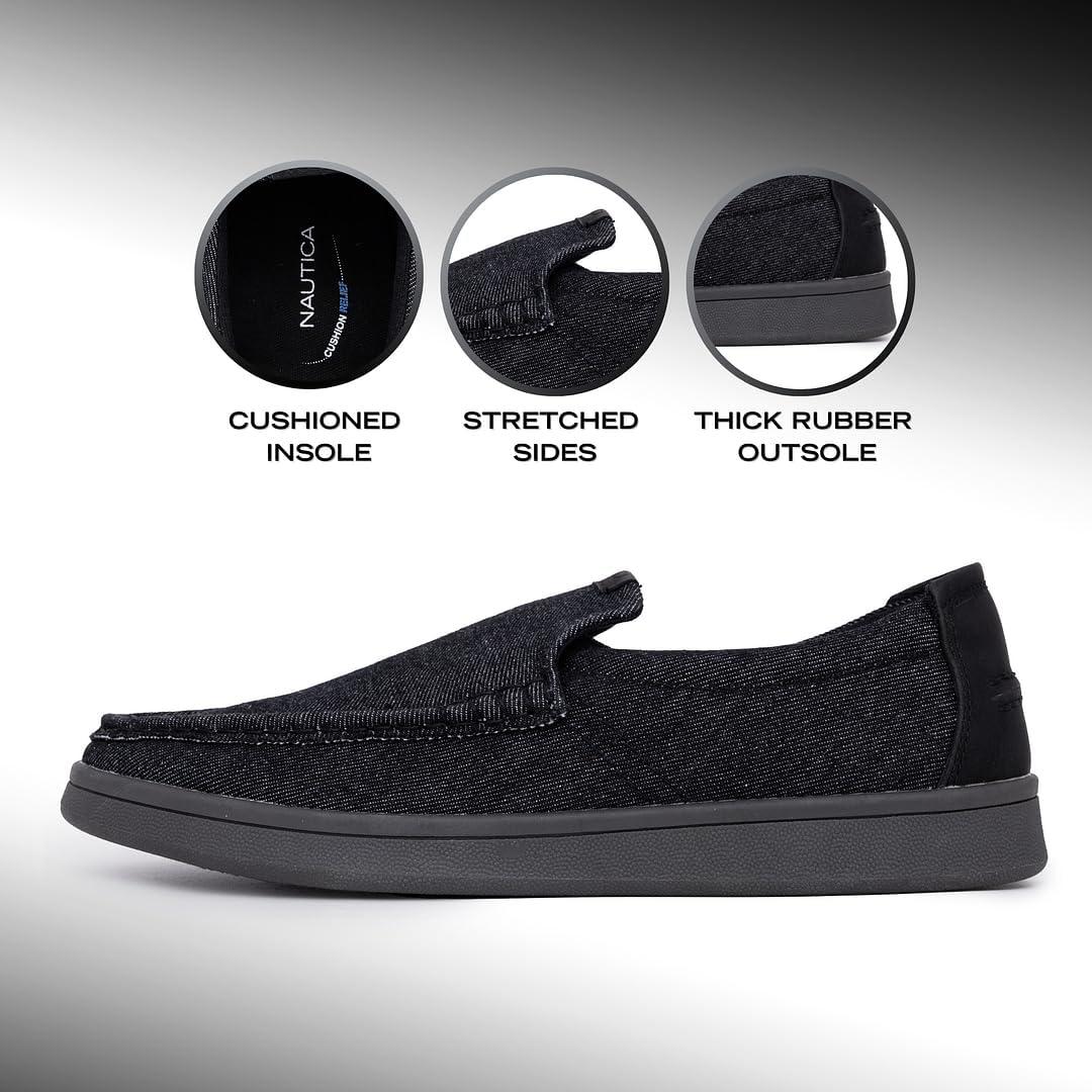 imageNautica Mens SlipOn Loafers Casual Moc Toe Sneakers Boat Shoes Slipper for Men Lightweight amp Comfortable DerwinBlack Denim