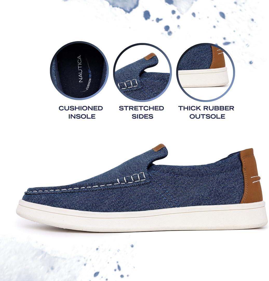 imageNautica Mens SlipOn Loafers Casual Moc Toe Sneakers Boat Shoes Slipper for Men Lightweight amp Comfortable DerwinBlue Denim