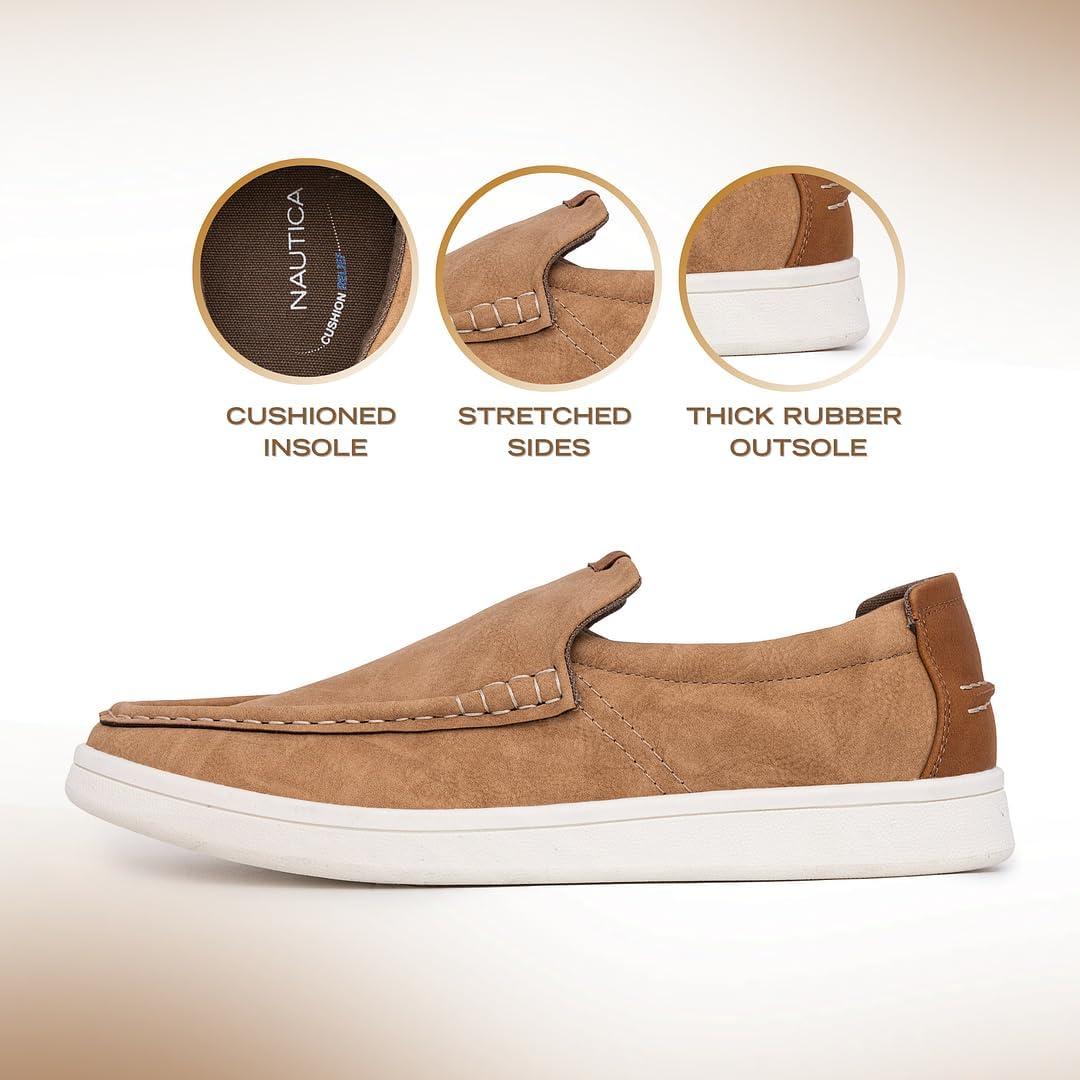 imageNautica Mens SlipOn Loafers Casual Moc Toe Sneakers Boat Shoes Slipper for Men Lightweight amp Comfortable DerwinTan Smooth