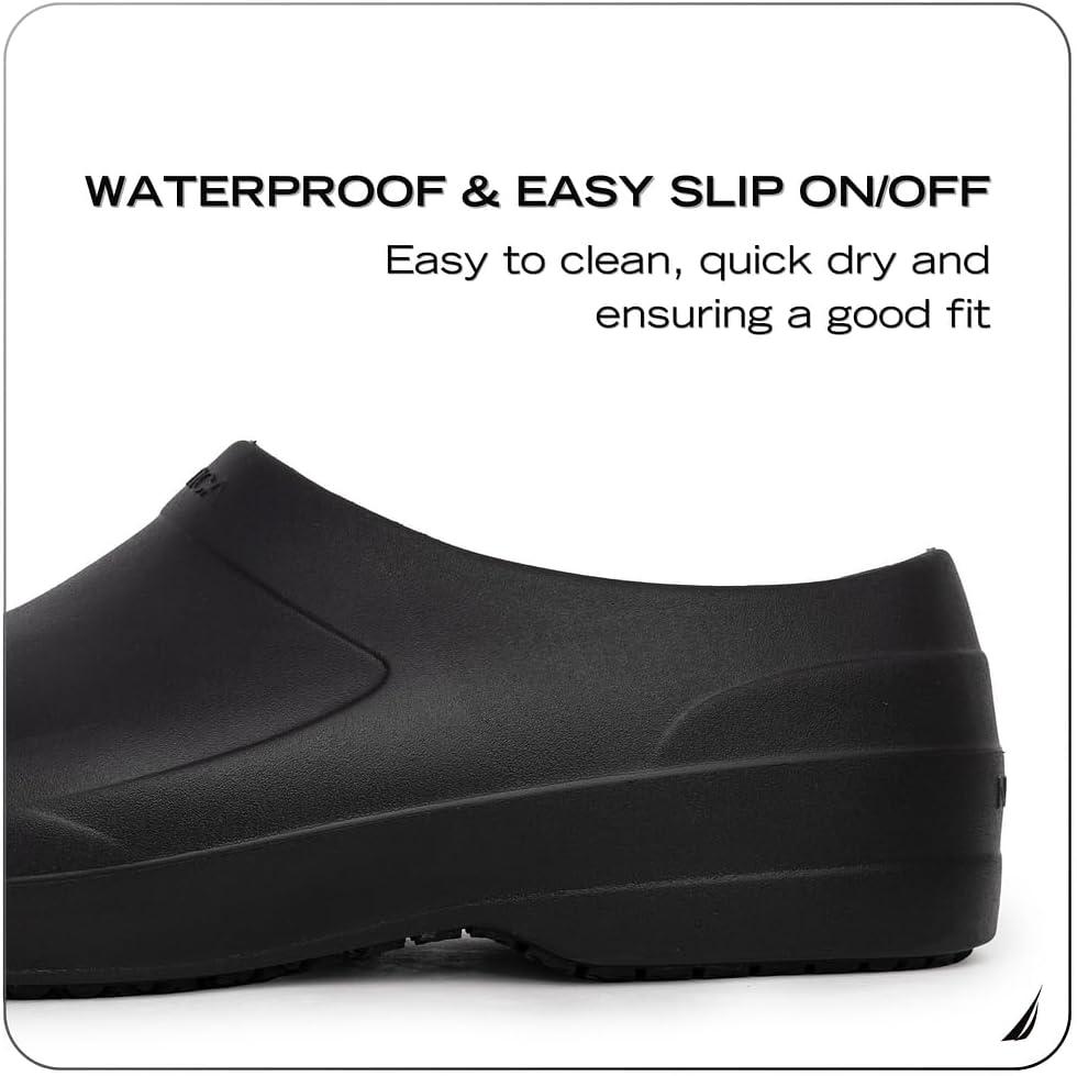 imageNautica Women Men Work Clogs Slides Slip Resistant Quick Drying Kitchen Shoes Cushioned Sandals with Arch SupportBlack