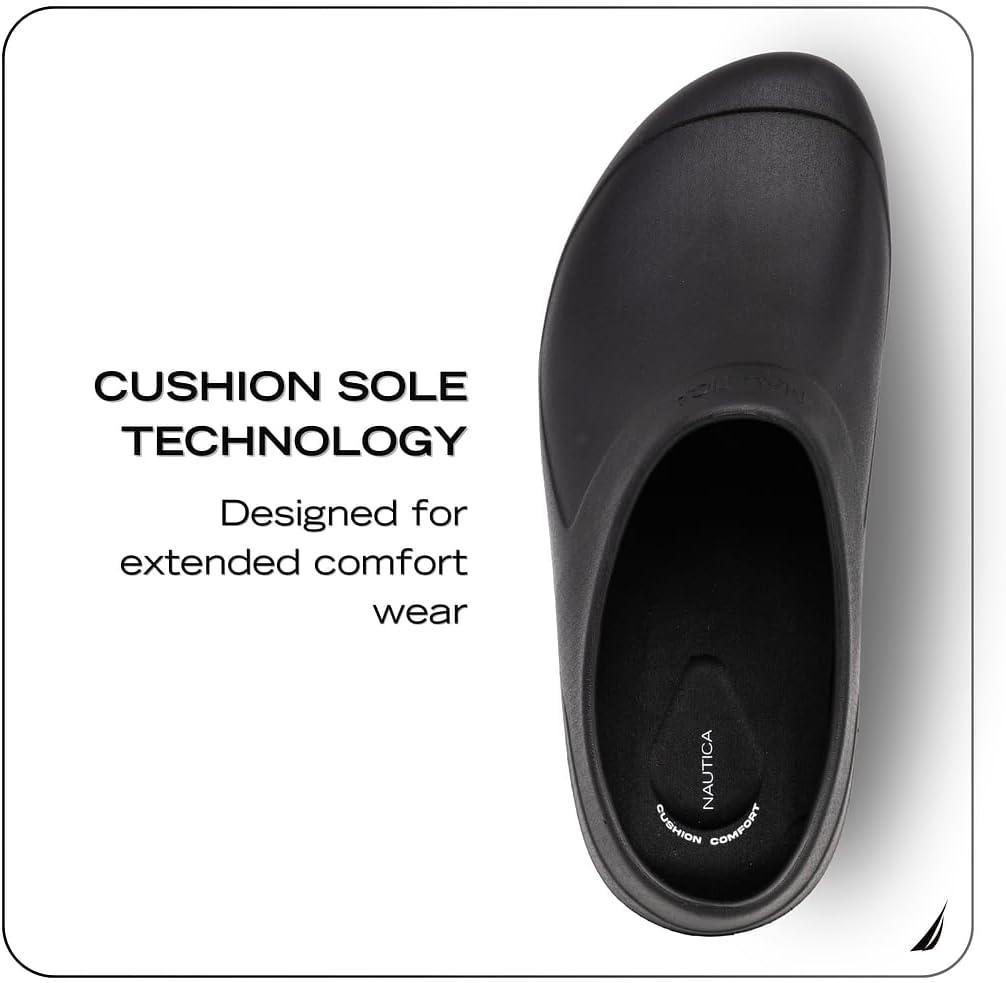 imageNautica Women Men Work Clogs Slides Slip Resistant Quick Drying Kitchen Shoes Cushioned Sandals with Arch SupportBlack