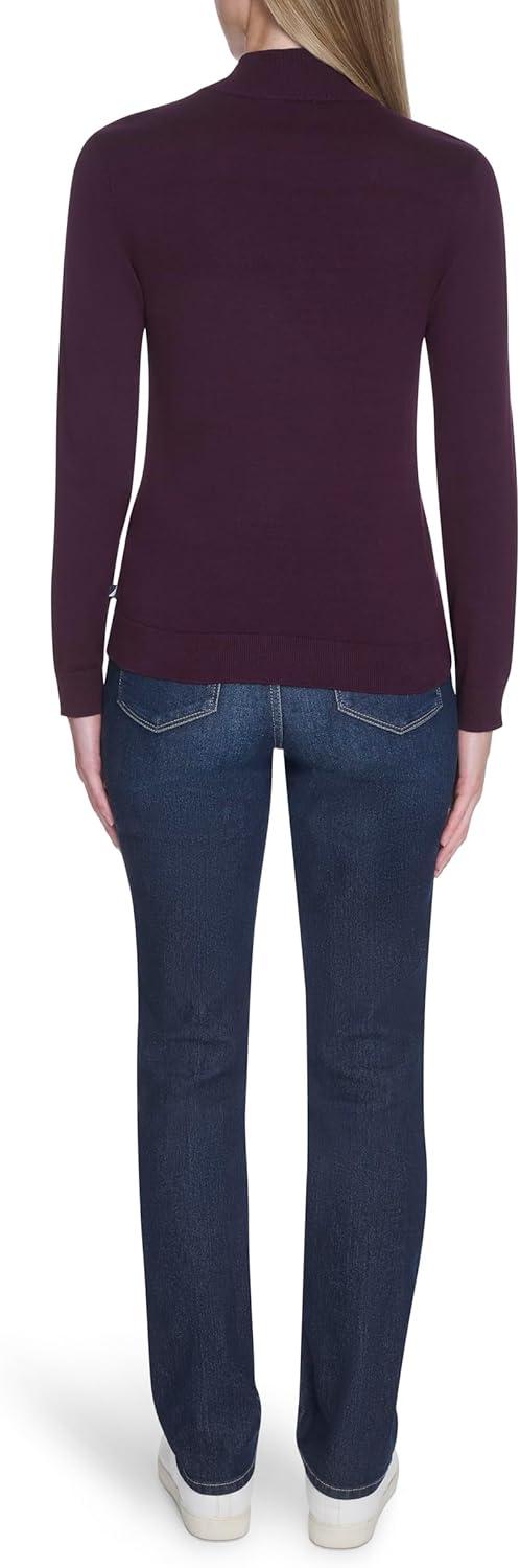 imageNautica Womens 14 Zip Mockneck Cable SweaterAubergine