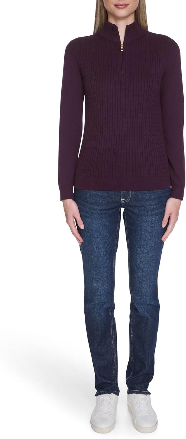 imageNautica Womens 14 Zip Mockneck Cable SweaterAubergine