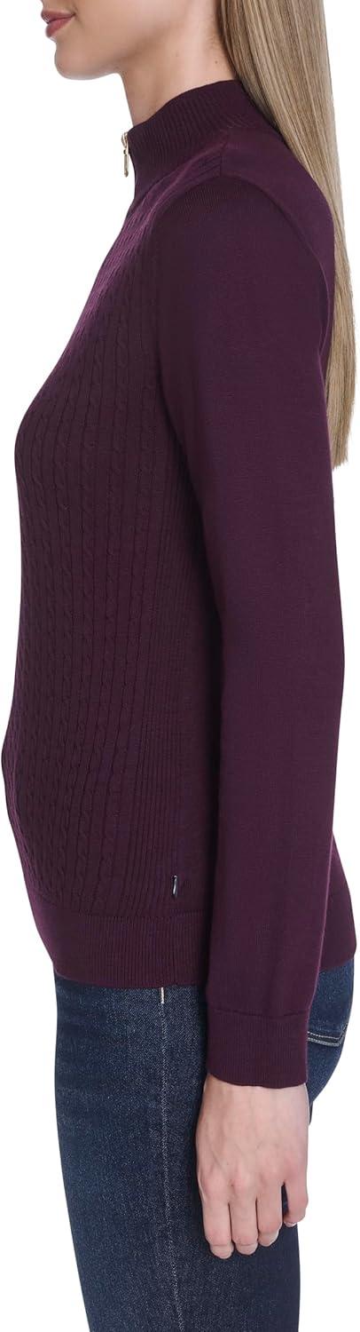 imageNautica Womens 14 Zip Mockneck Cable SweaterAubergine