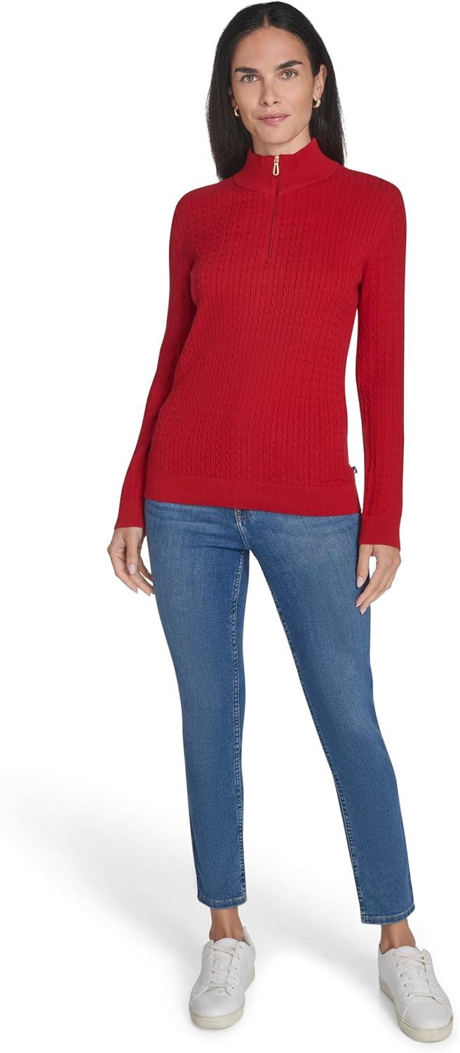 imageNautica Womens 14 Zip Mockneck Cable SweaterHaute Red
