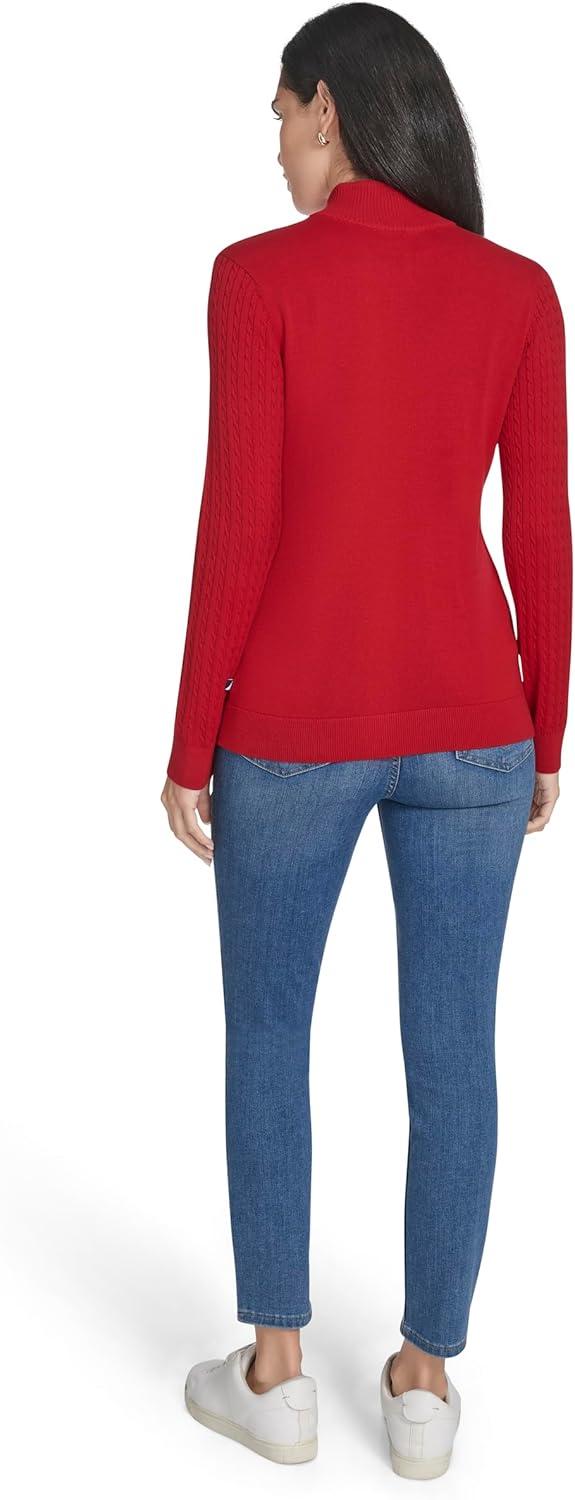 imageNautica Womens 14 Zip Mockneck Cable SweaterHaute Red