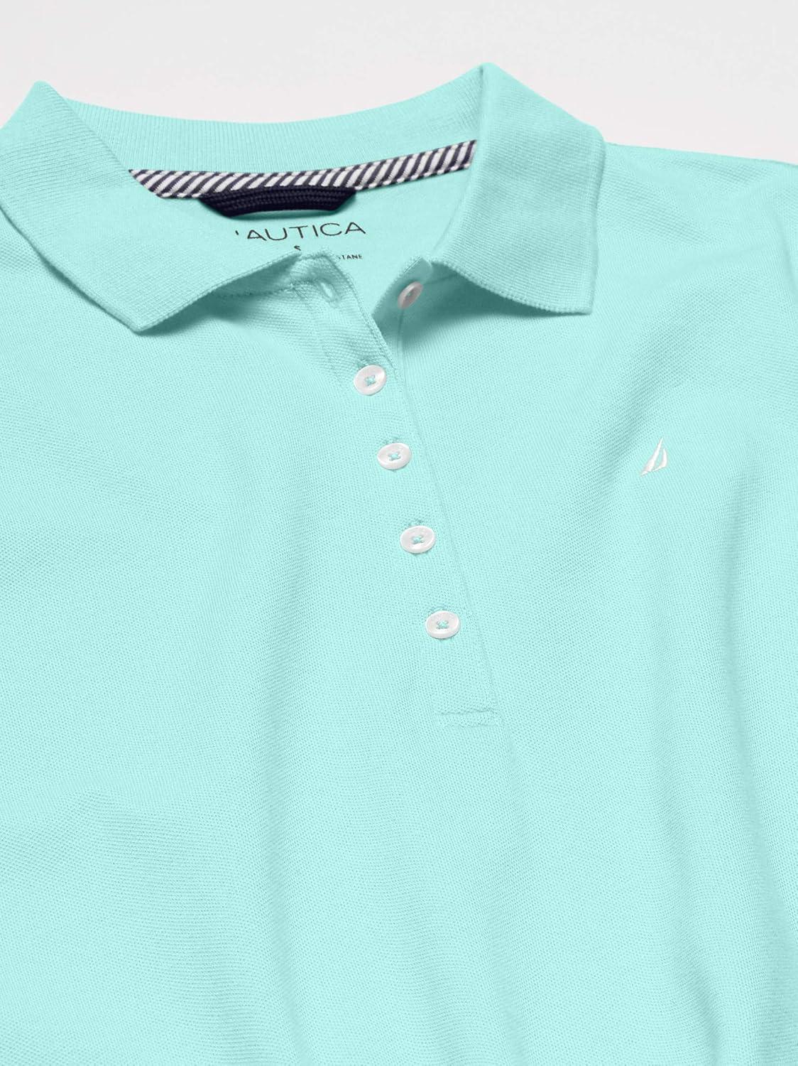 imageNautica Womens 5Button Short Sleeve Breathable 100 Cotton Polo ShirtAruba Blue