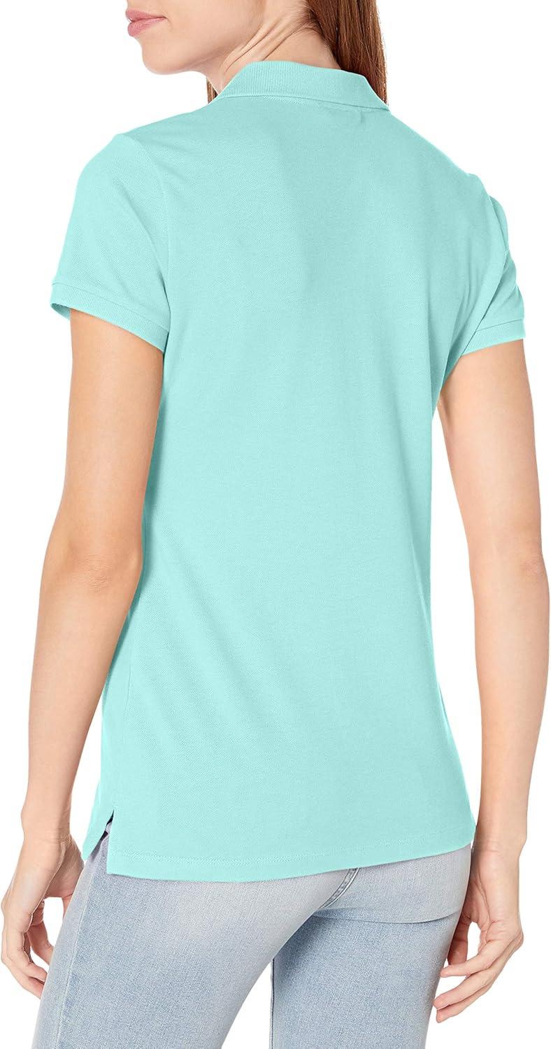 imageNautica Womens 5Button Short Sleeve Breathable 100 Cotton Polo ShirtAruba Blue