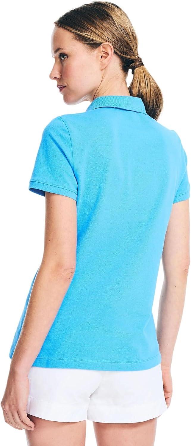 imageNautica Womens 5Button Short Sleeve Breathable 100 Cotton Polo ShirtAzure Blue