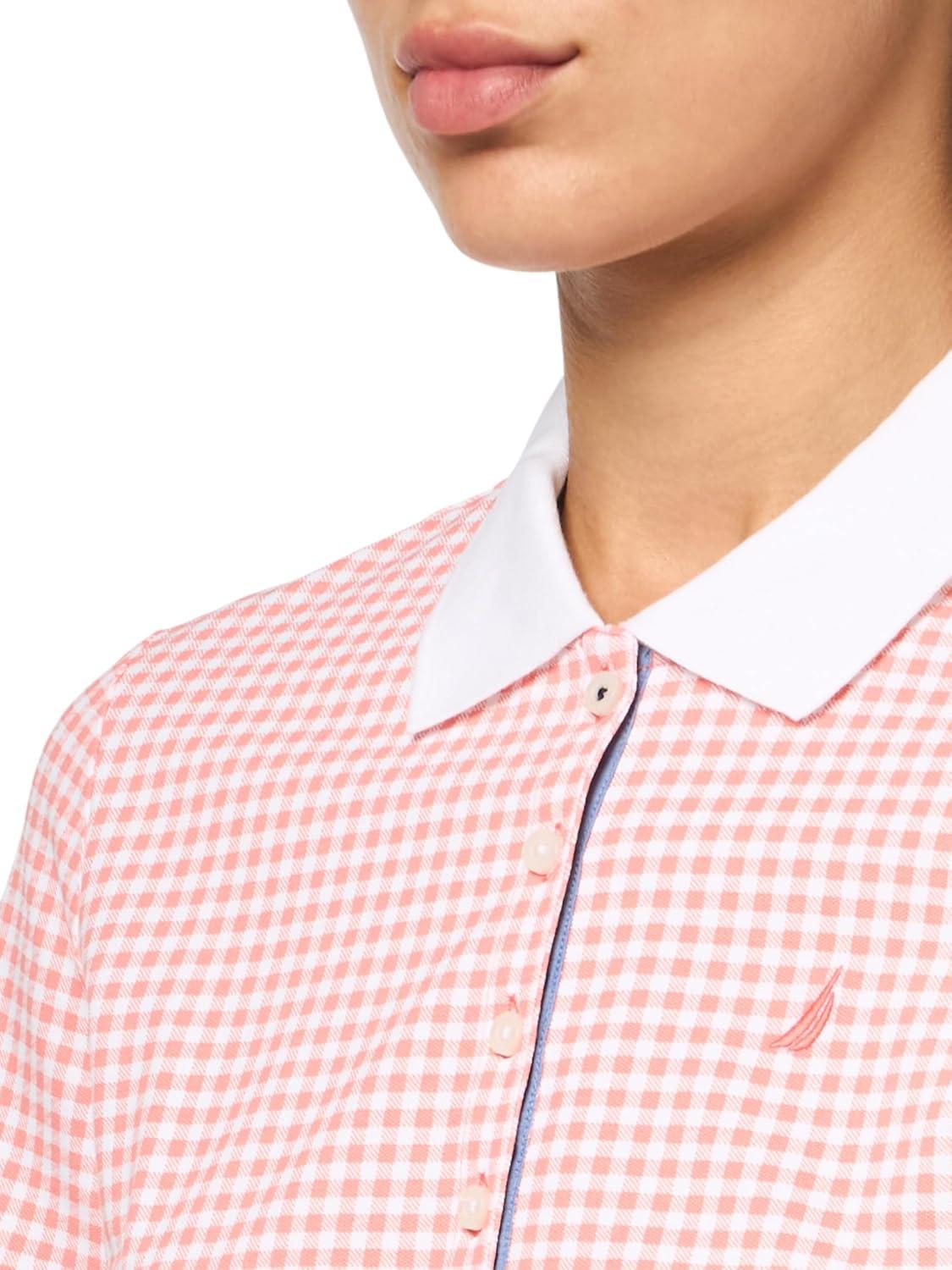 imageNautica Womens 5Button Short Sleeve Breathable 100 Cotton Polo ShirtBloomBright White