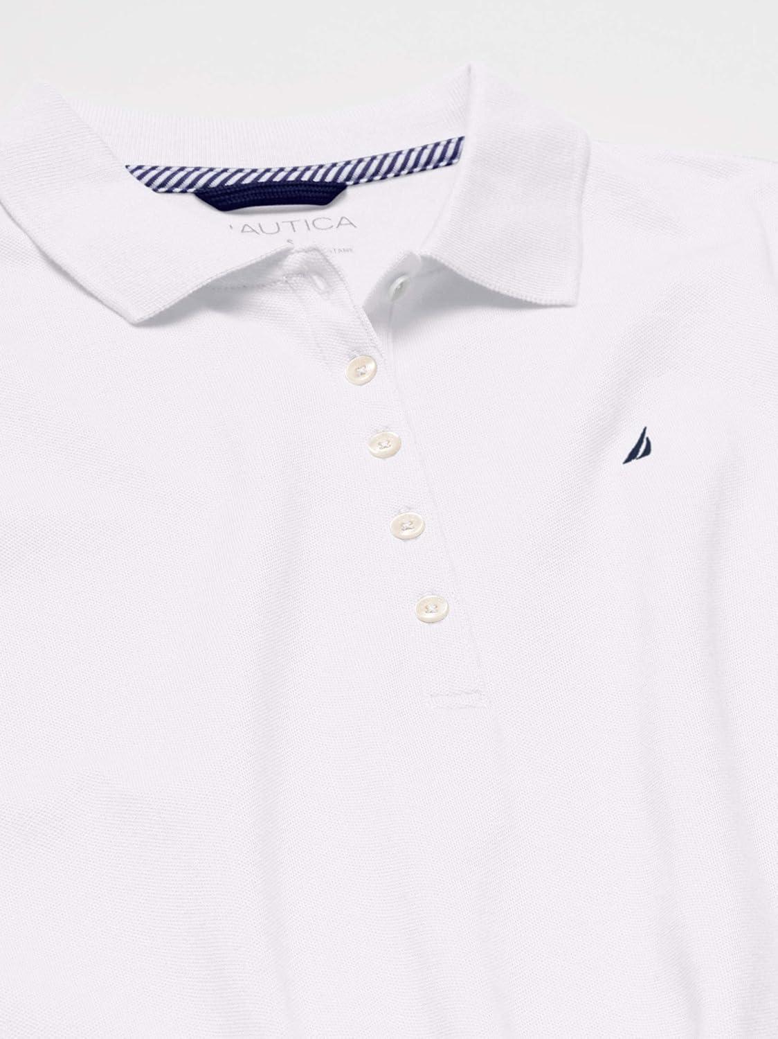 imageNautica Womens 5Button Short Sleeve Breathable 100 Cotton Polo ShirtBright White