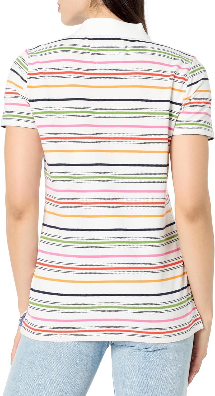 imageNautica Womens 5Button Short Sleeve Breathable 100 Cotton Polo ShirtBright White Multi