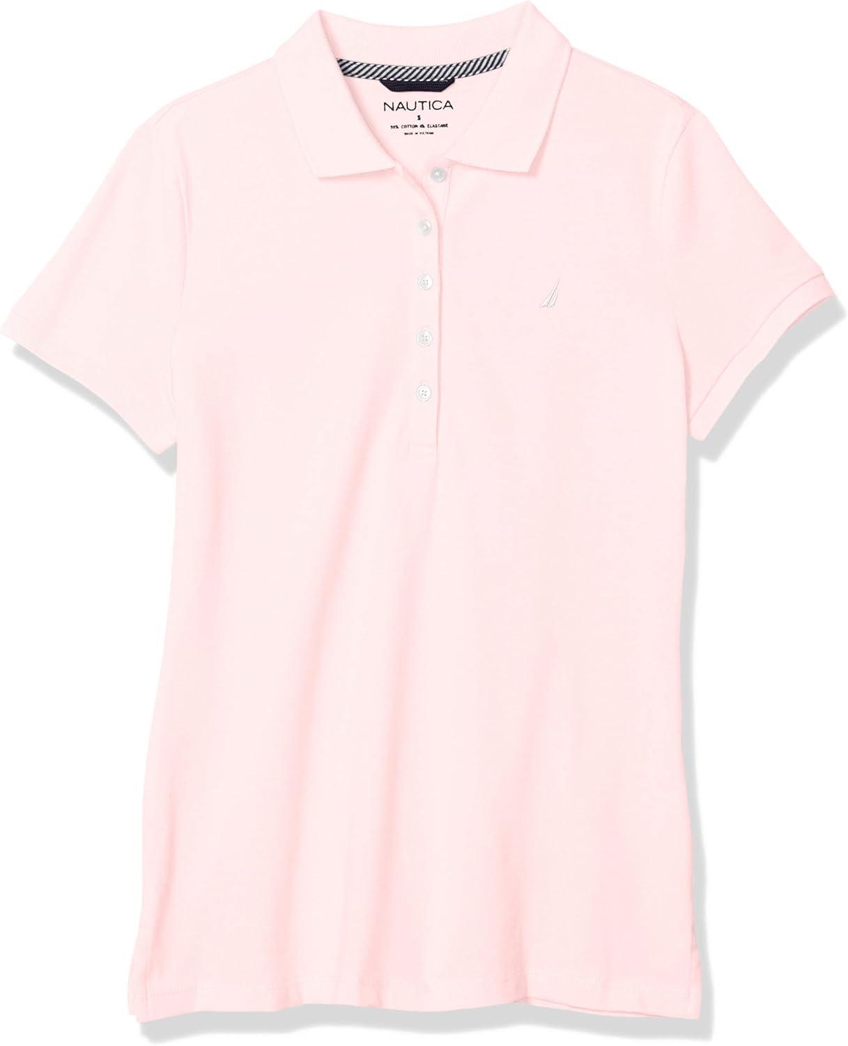 imageNautica Womens 5Button Short Sleeve Breathable 100 Cotton Polo ShirtCradle Pink