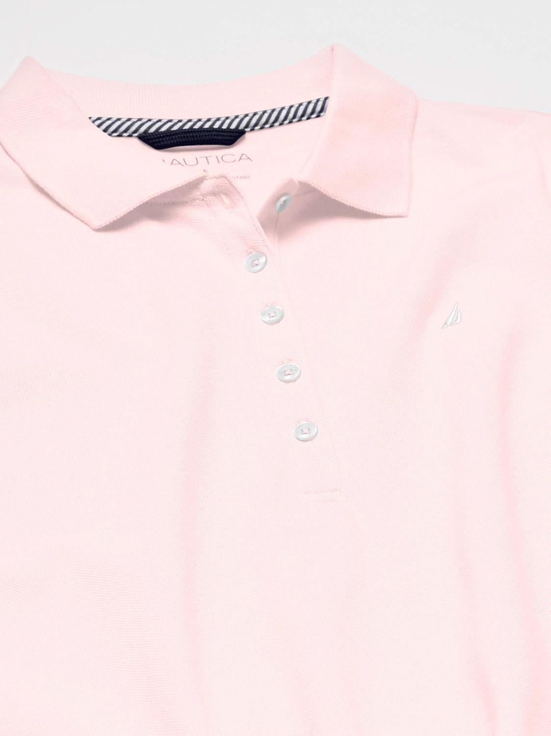 imageNautica Womens 5Button Short Sleeve Breathable 100 Cotton Polo ShirtCradle Pink