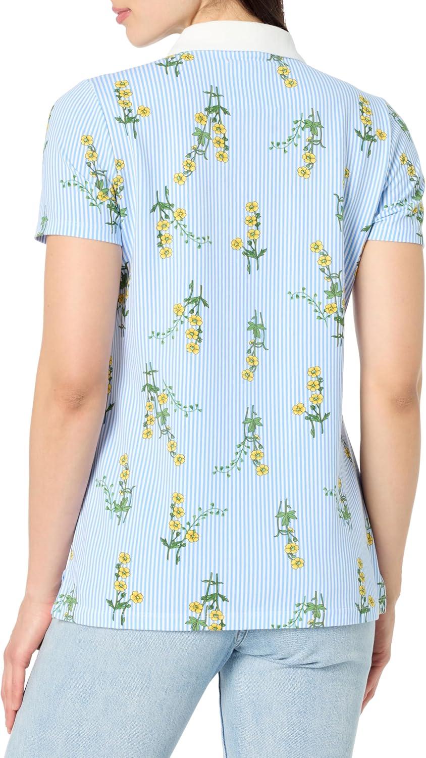 imageNautica Womens 5Button Short Sleeve Breathable 100 Cotton Polo ShirtDaffodil Multi