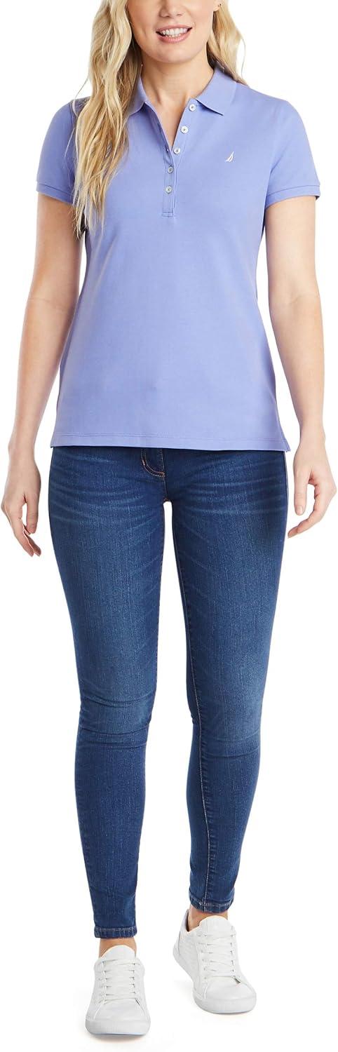 imageNautica Womens 5Button Short Sleeve Breathable 100 Cotton Polo ShirtDeep Peri