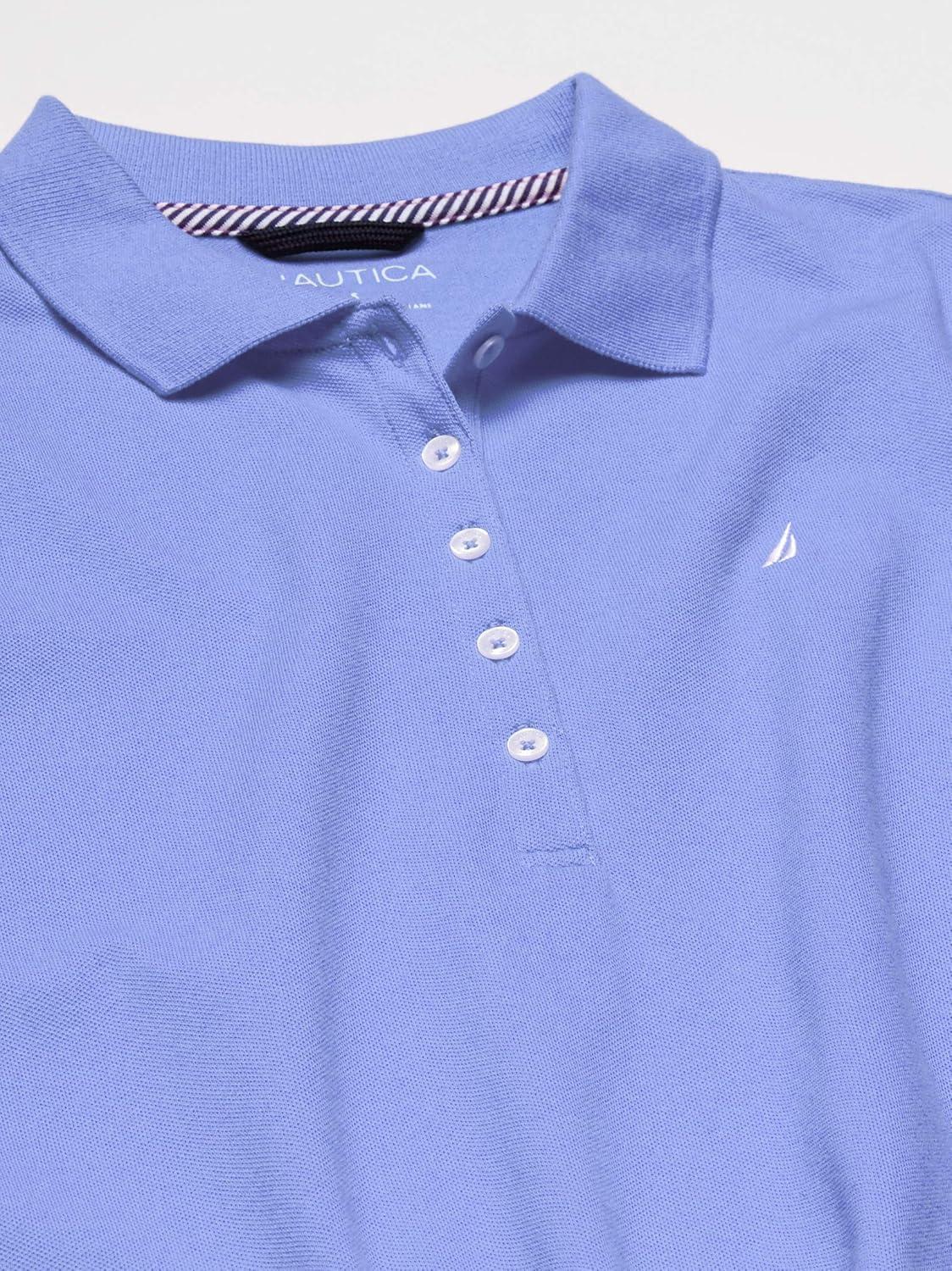 imageNautica Womens 5Button Short Sleeve Breathable 100 Cotton Polo ShirtDeep Peri