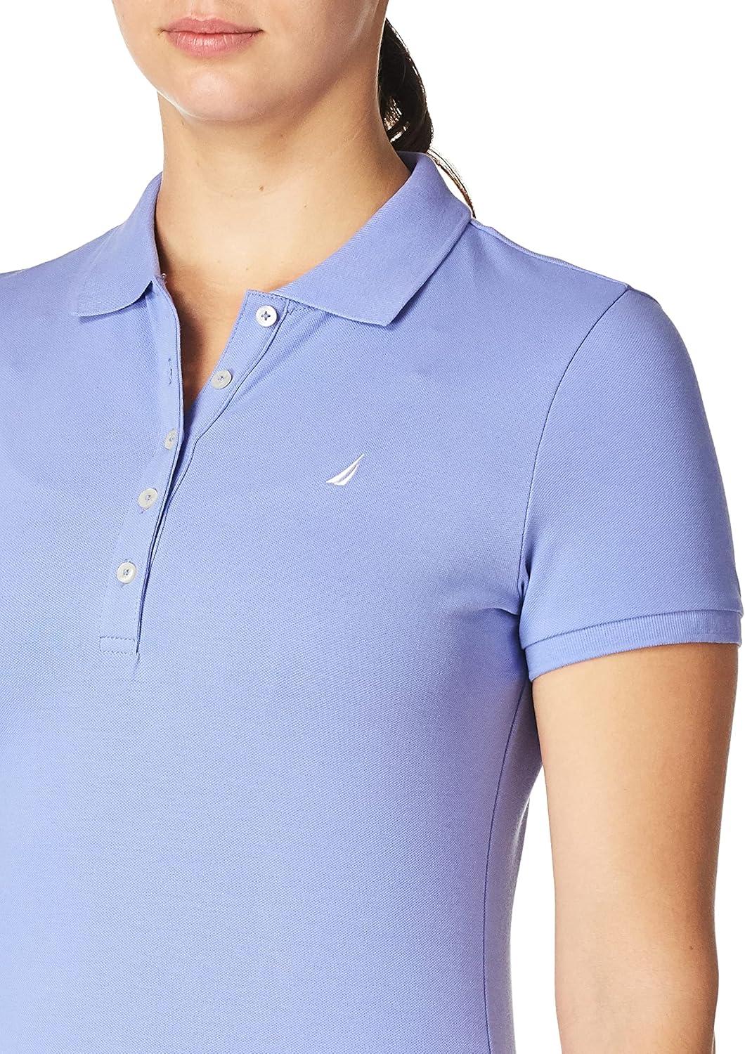 imageNautica Womens 5Button Short Sleeve Breathable 100 Cotton Polo ShirtDeep Peri