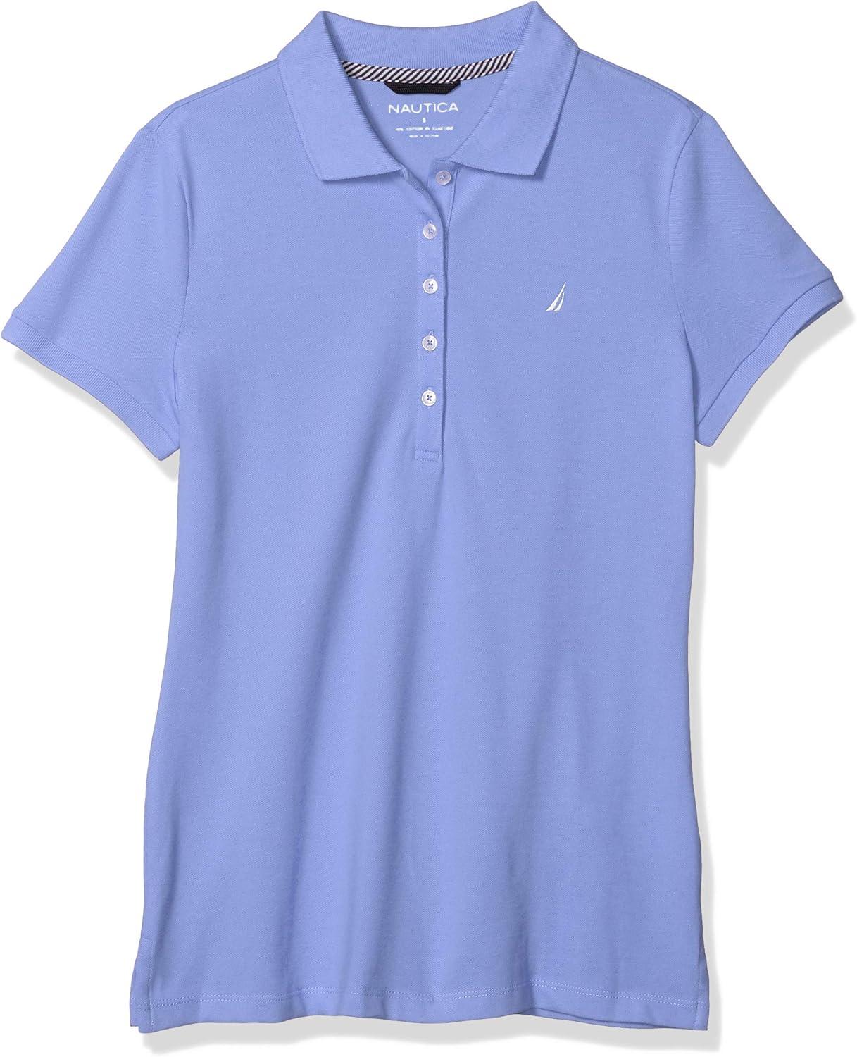 imageNautica Womens 5Button Short Sleeve Breathable 100 Cotton Polo ShirtDeep Peri