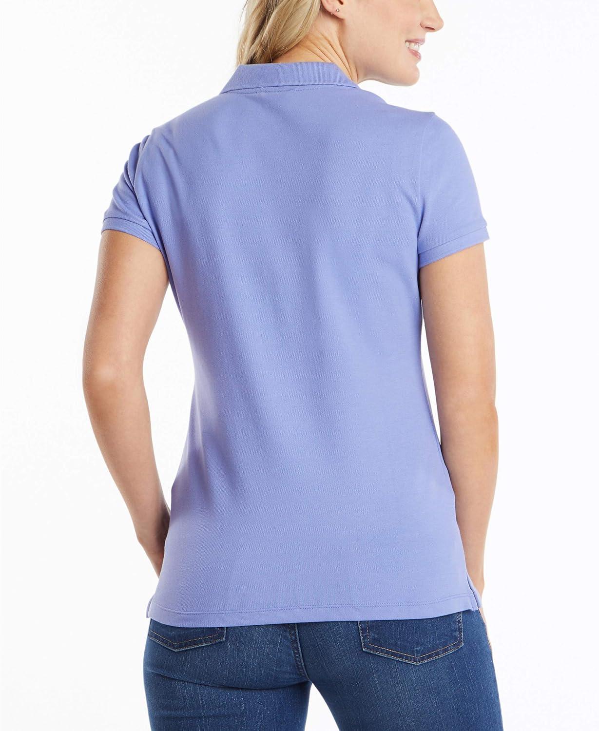 imageNautica Womens 5Button Short Sleeve Breathable 100 Cotton Polo ShirtDeep Peri