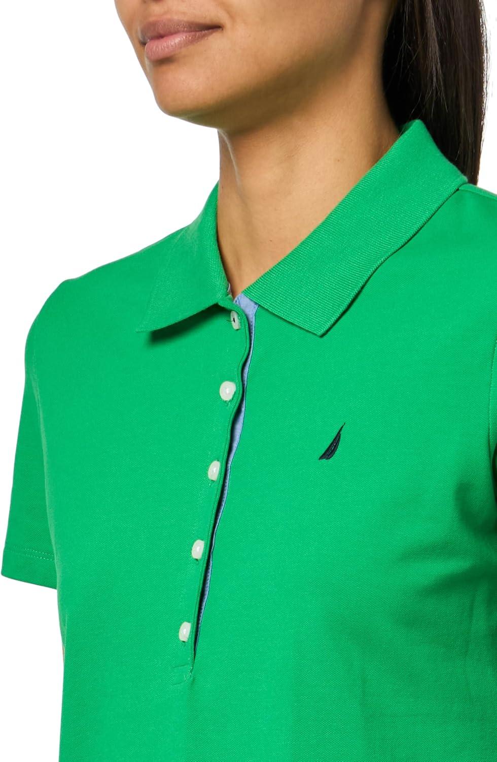 imageNautica Womens 5Button Short Sleeve Breathable 100 Cotton Polo ShirtFern