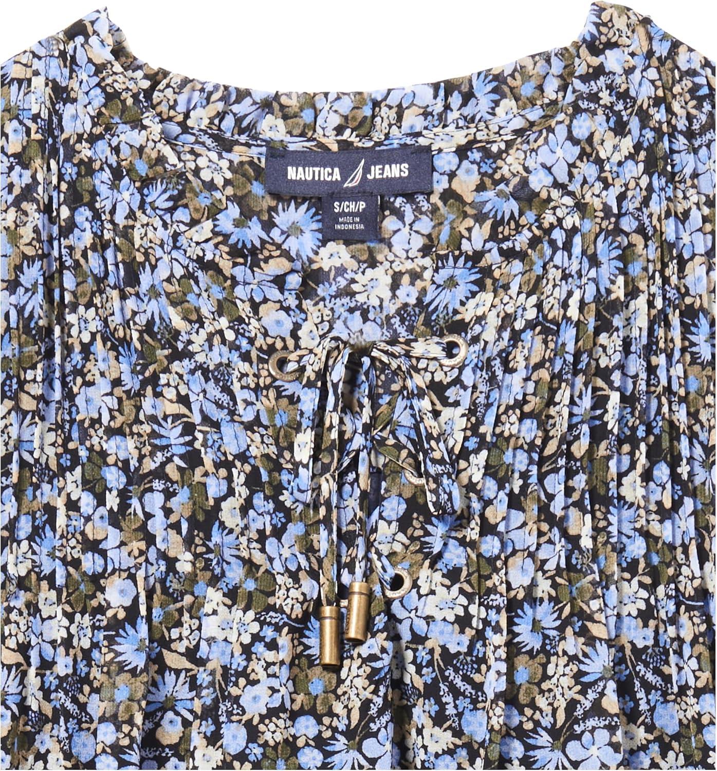 imageNautica Womens 5Button Short Sleeve Breathable 100 Cotton Polo ShirtFrench Blue Multi