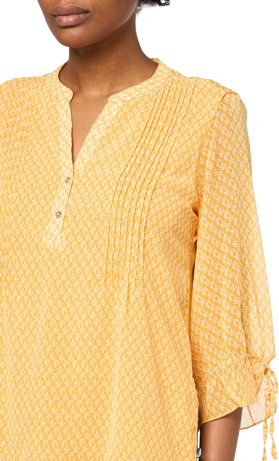imageNautica Womens 5Button Short Sleeve Breathable 100 Cotton Polo ShirtGolden Glow Multi