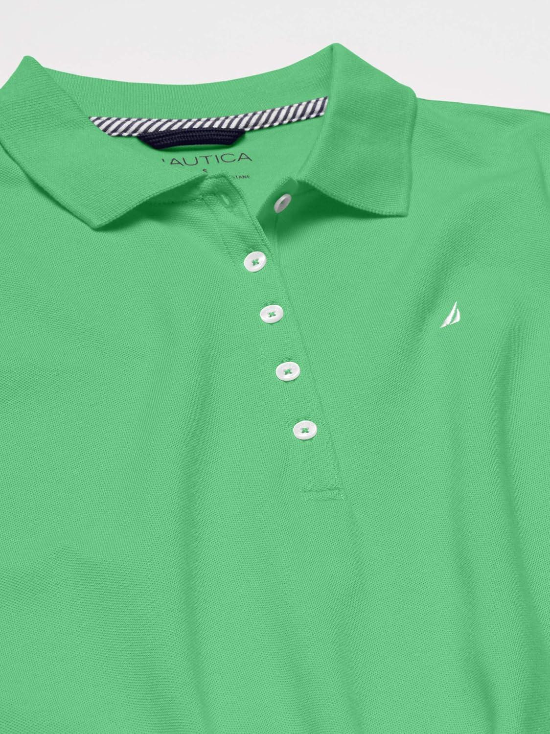 imageNautica Womens 5Button Short Sleeve Breathable 100 Cotton Polo ShirtLeaf Green
