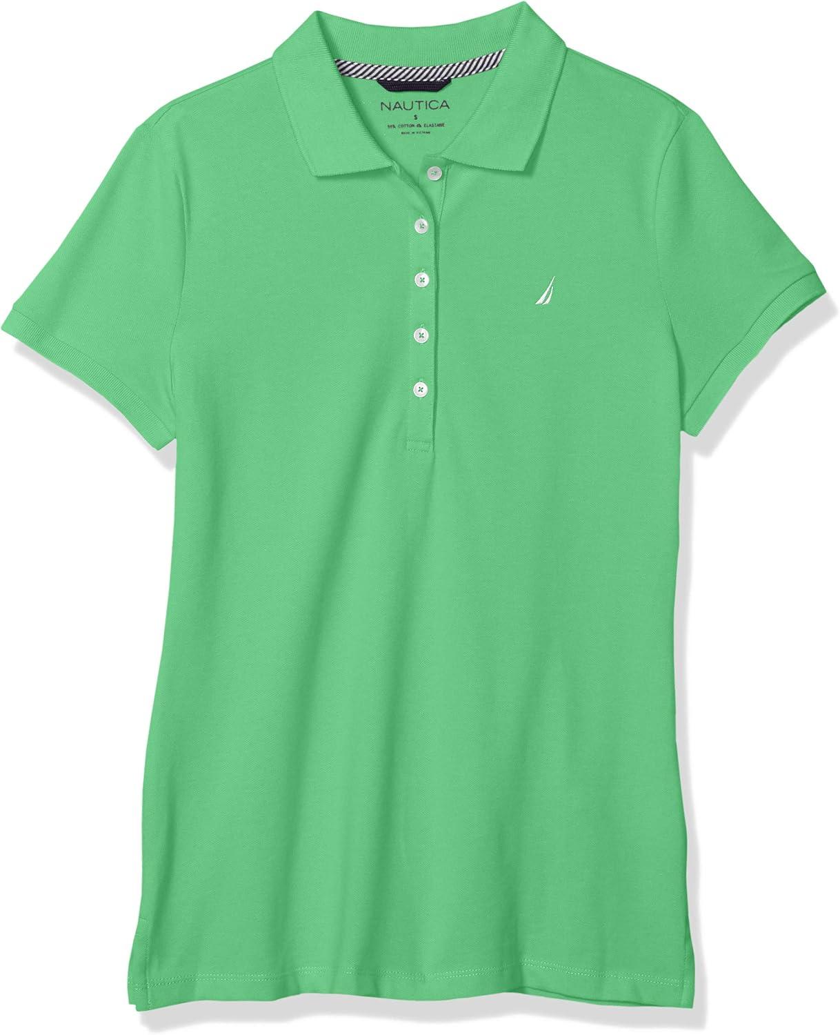 imageNautica Womens 5Button Short Sleeve Breathable 100 Cotton Polo ShirtLeaf Green