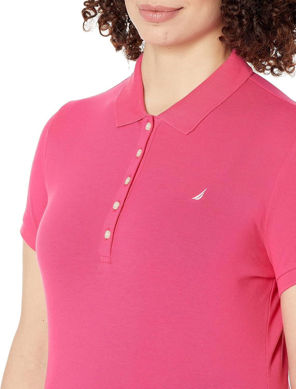 imageNautica Womens 5Button Short Sleeve Breathable 100 Cotton Polo ShirtLeis Pink