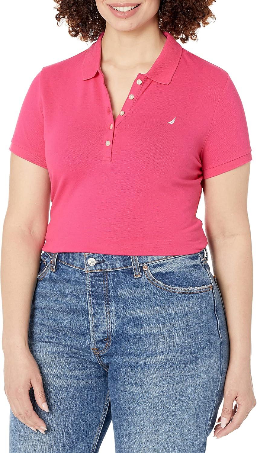 imageNautica Womens 5Button Short Sleeve Breathable 100 Cotton Polo ShirtLeis Pink