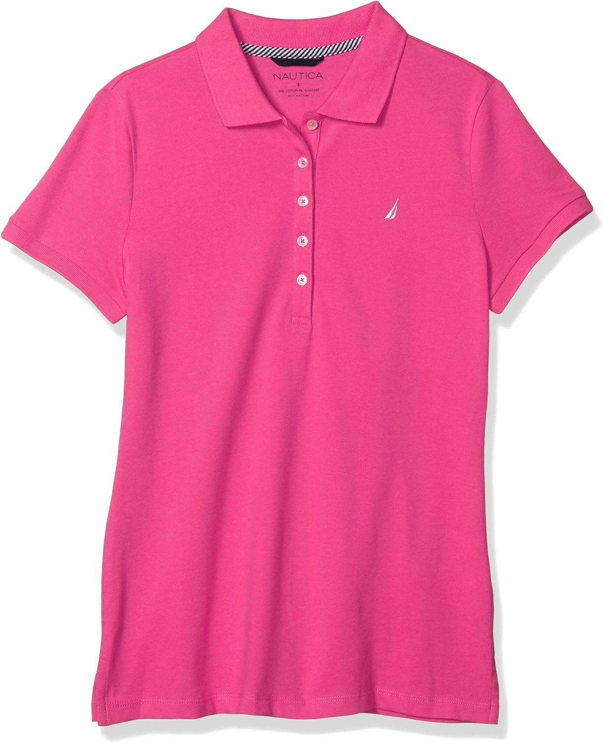 imageNautica Womens 5Button Short Sleeve Breathable 100 Cotton Polo ShirtLeis Pink