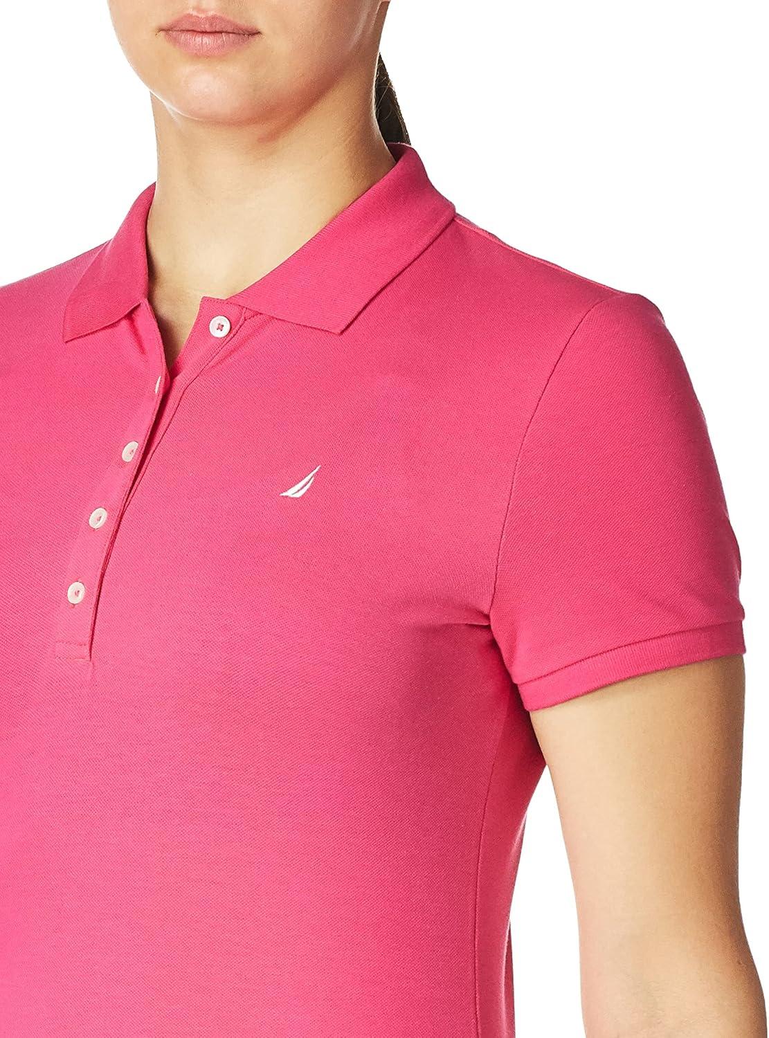 imageNautica Womens 5Button Short Sleeve Breathable 100 Cotton Polo ShirtLeis Pink