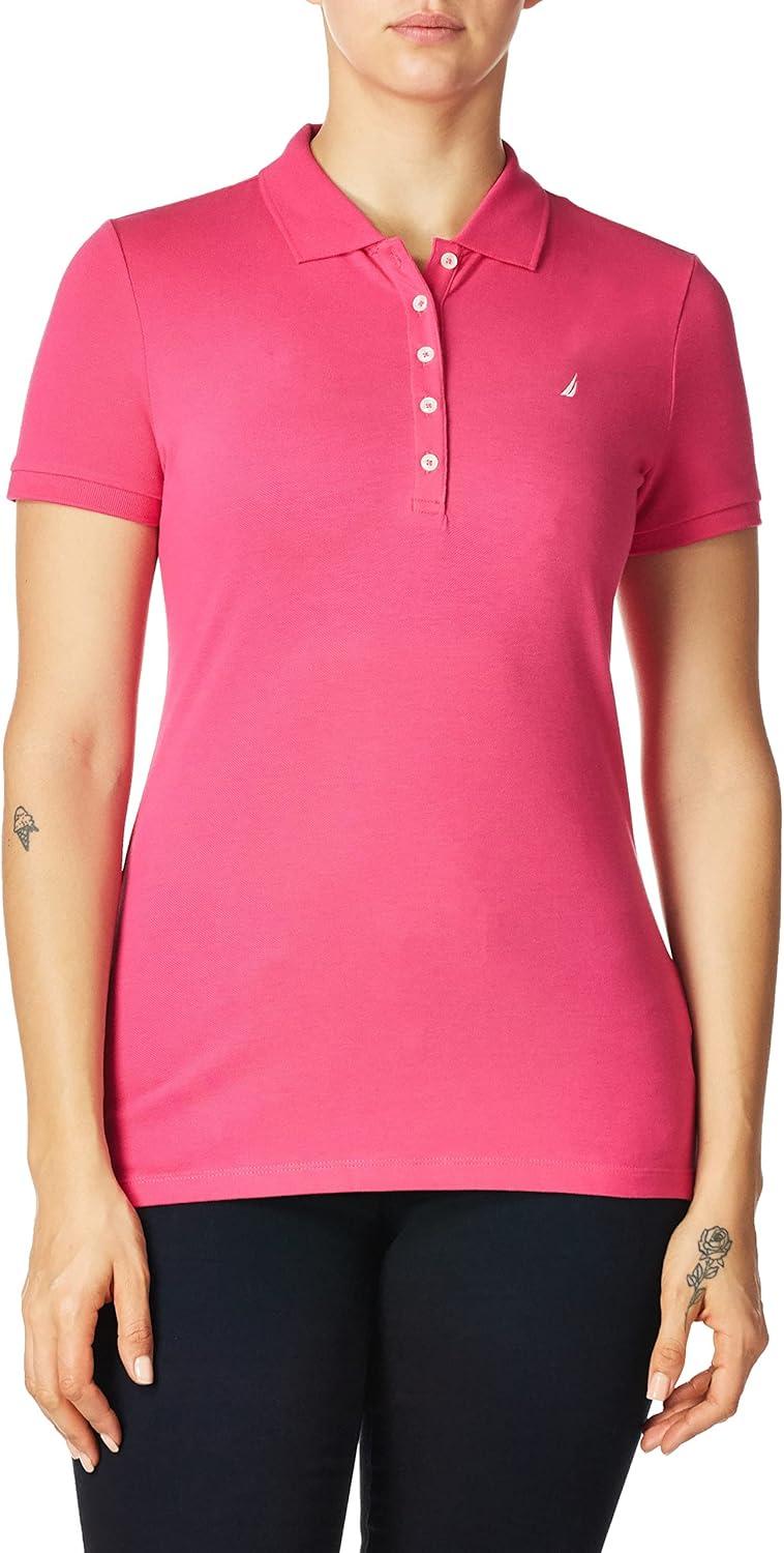 imageNautica Womens 5Button Short Sleeve Breathable 100 Cotton Polo ShirtLeis Pink