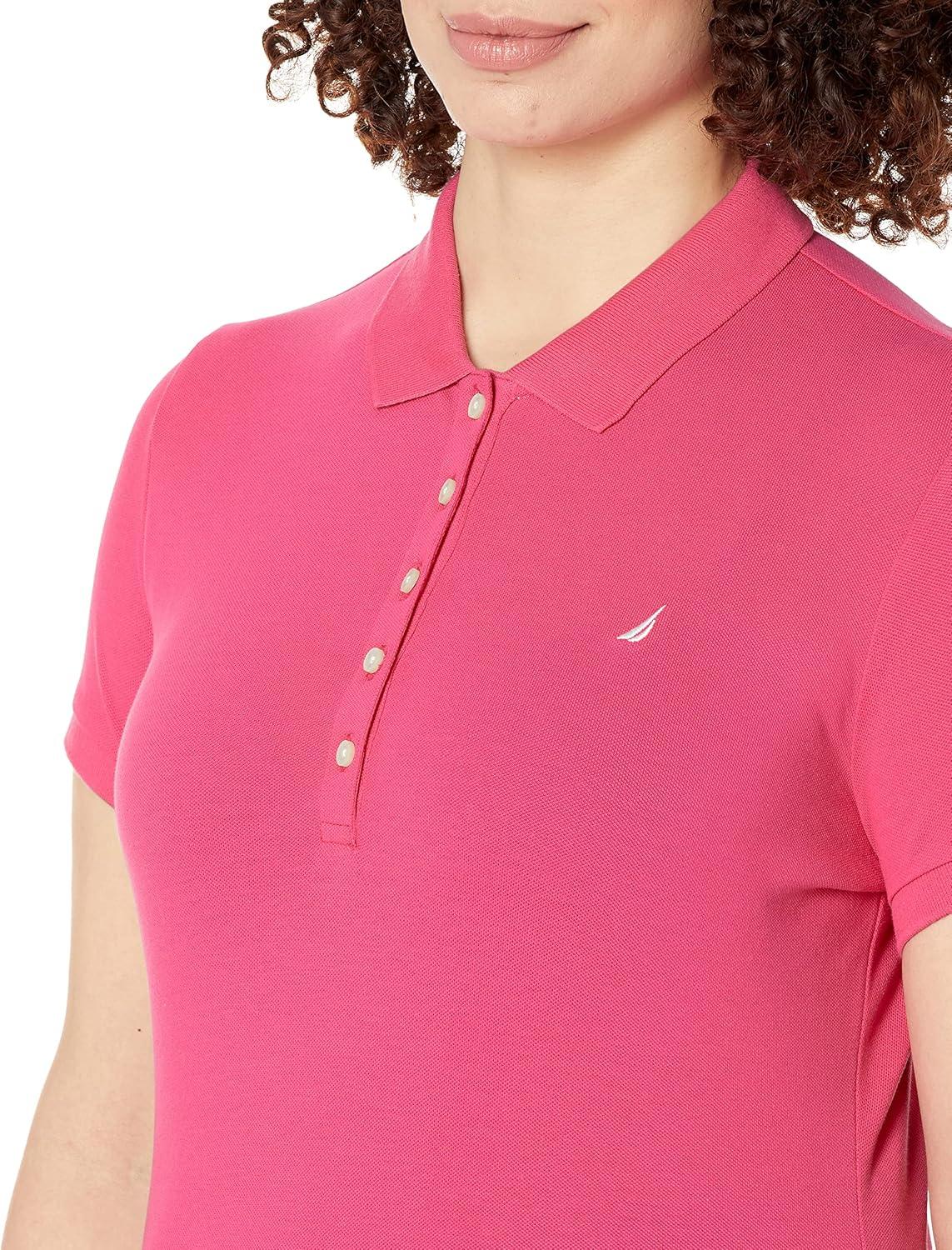 imageNautica Womens 5Button Short Sleeve Breathable 100 Cotton Polo ShirtLeis Pink