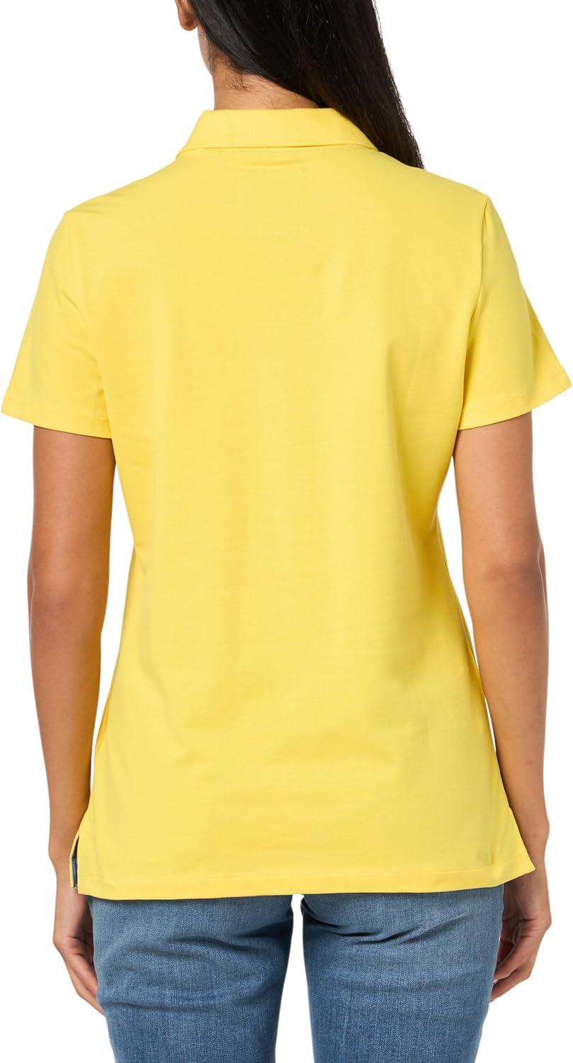 imageNautica Womens 5Button Short Sleeve Breathable 100 Cotton Polo ShirtLemon Zest