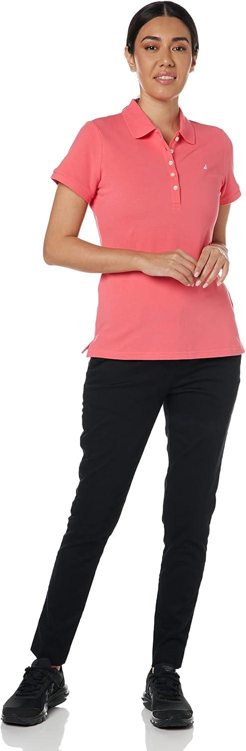 imageNautica Womens 5Button Short Sleeve Breathable 100 Cotton Polo ShirtMelon Pink