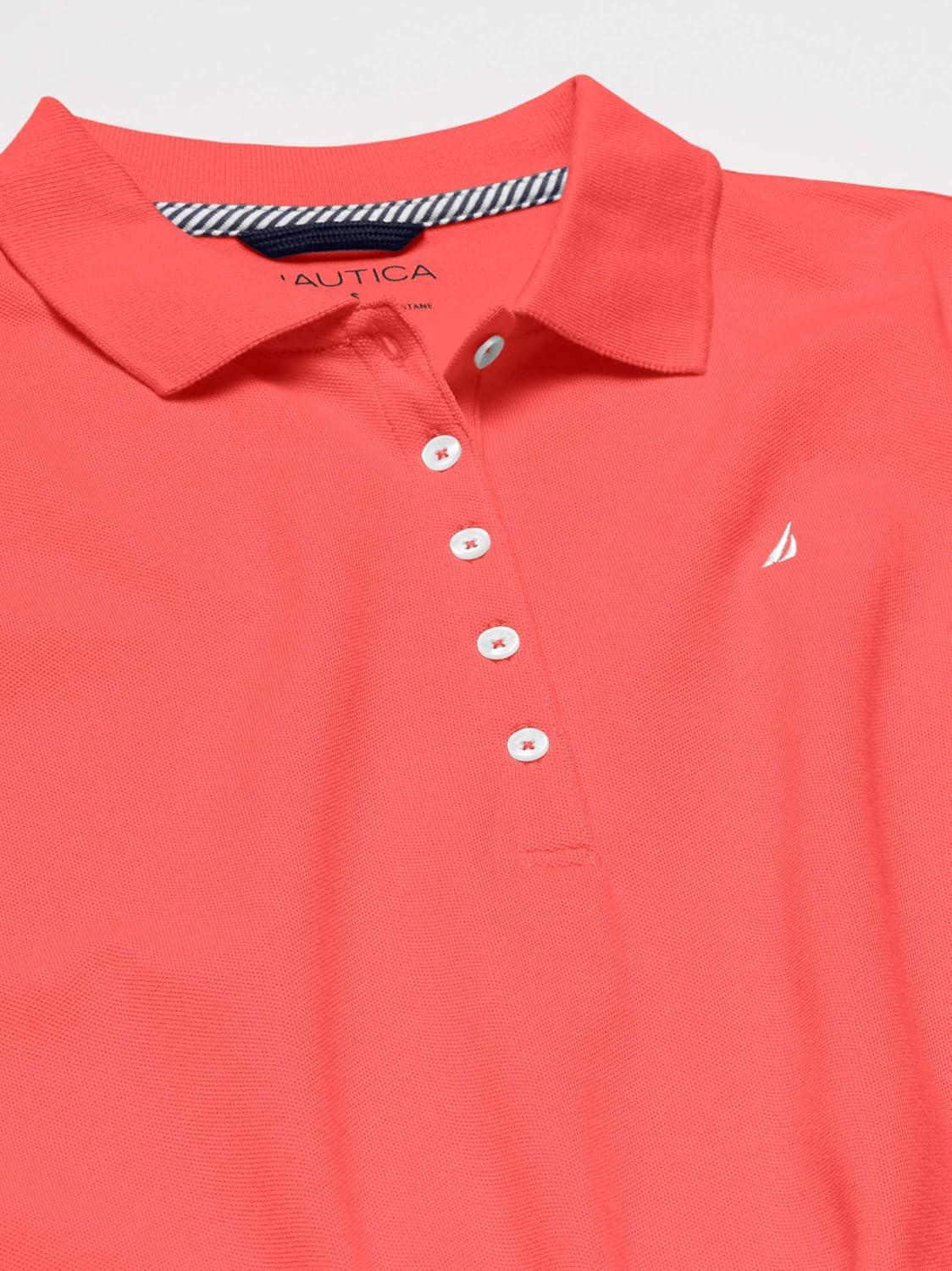 imageNautica Womens 5Button Short Sleeve Breathable 100 Cotton Polo ShirtMelon Pink