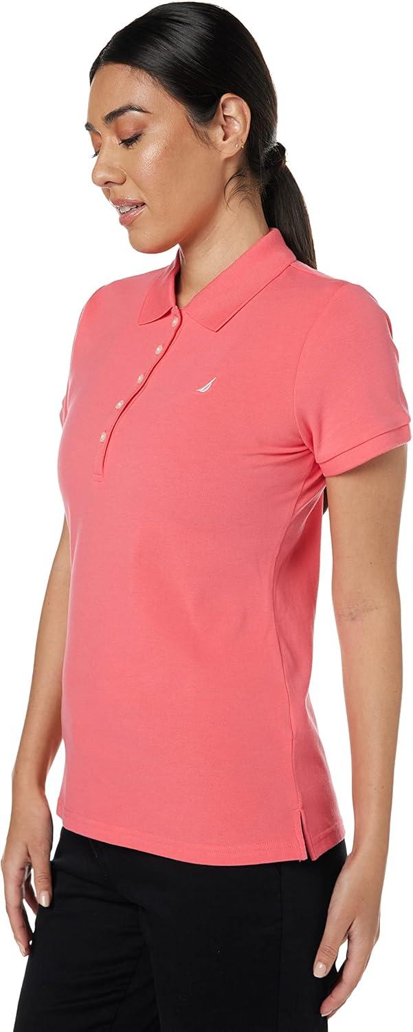 imageNautica Womens 5Button Short Sleeve Breathable 100 Cotton Polo ShirtMelon Pink