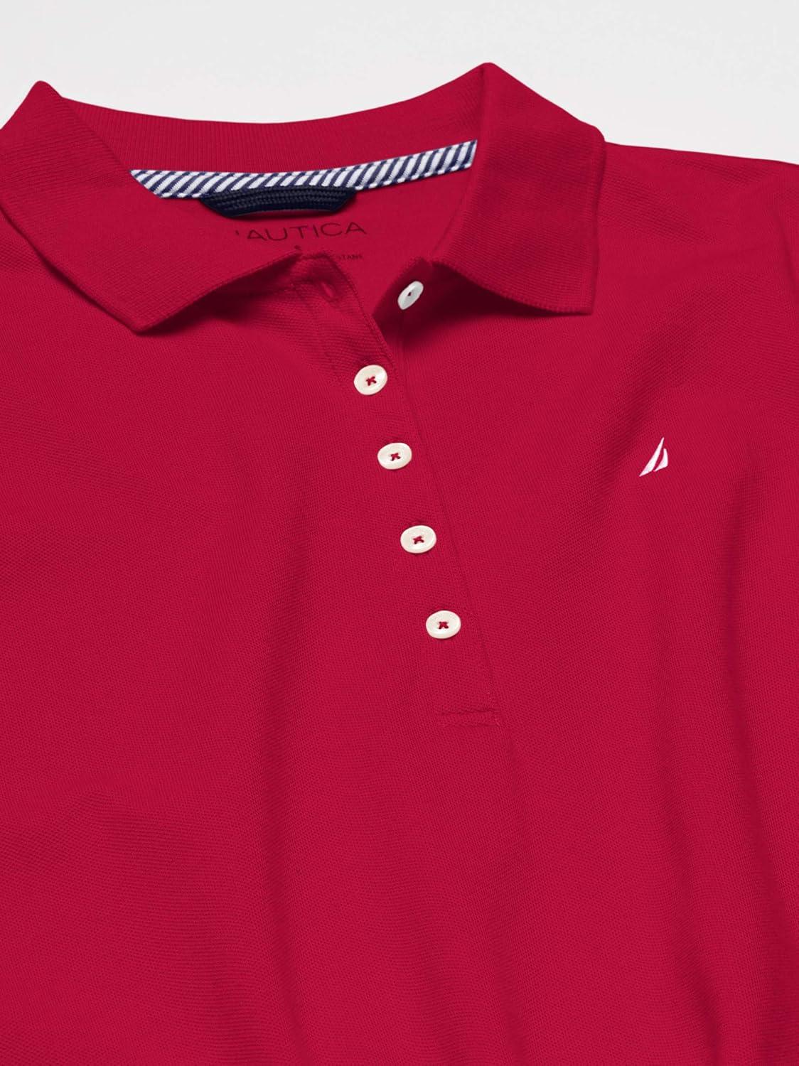 imageNautica Womens 5Button Short Sleeve Breathable 100 Cotton Polo ShirtNautica Red