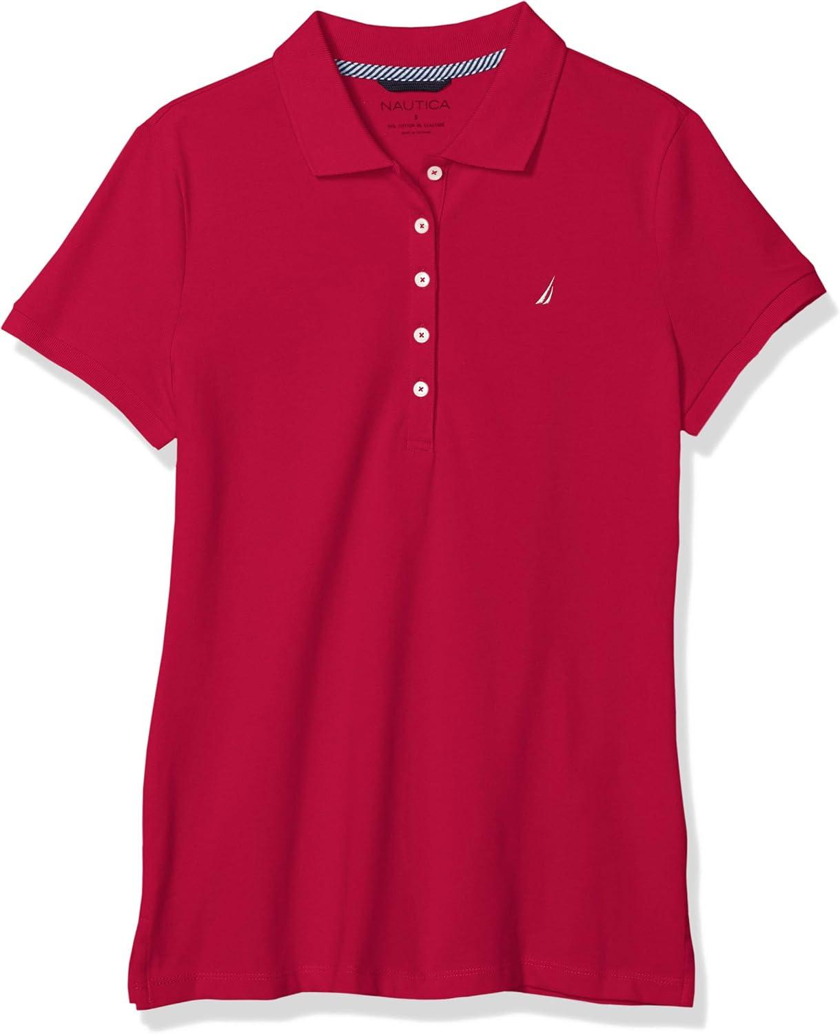 imageNautica Womens 5Button Short Sleeve Breathable 100 Cotton Polo ShirtNautica Red