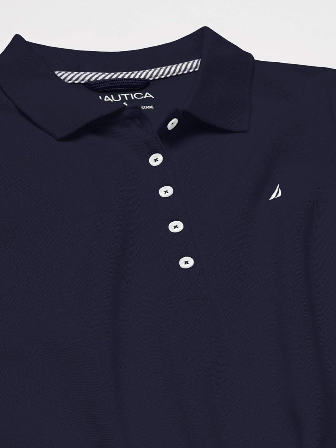 imageNautica Womens 5Button Short Sleeve Breathable 100 Cotton Polo ShirtNavy