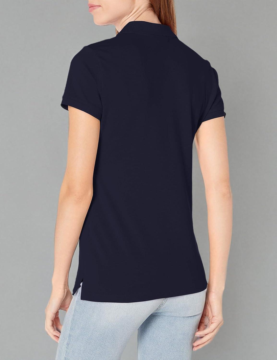 imageNautica Womens 5Button Short Sleeve Breathable 100 Cotton Polo ShirtNavy