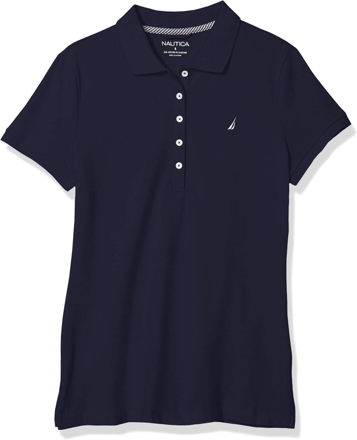 imageNautica Womens 5Button Short Sleeve Breathable 100 Cotton Polo ShirtNavy