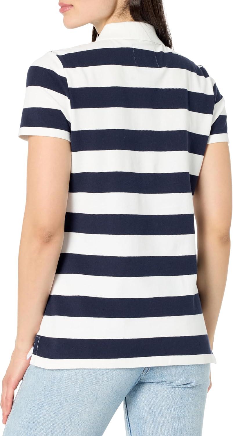 imageNautica Womens 5Button Short Sleeve Breathable 100 Cotton Polo ShirtNight SkyBright White