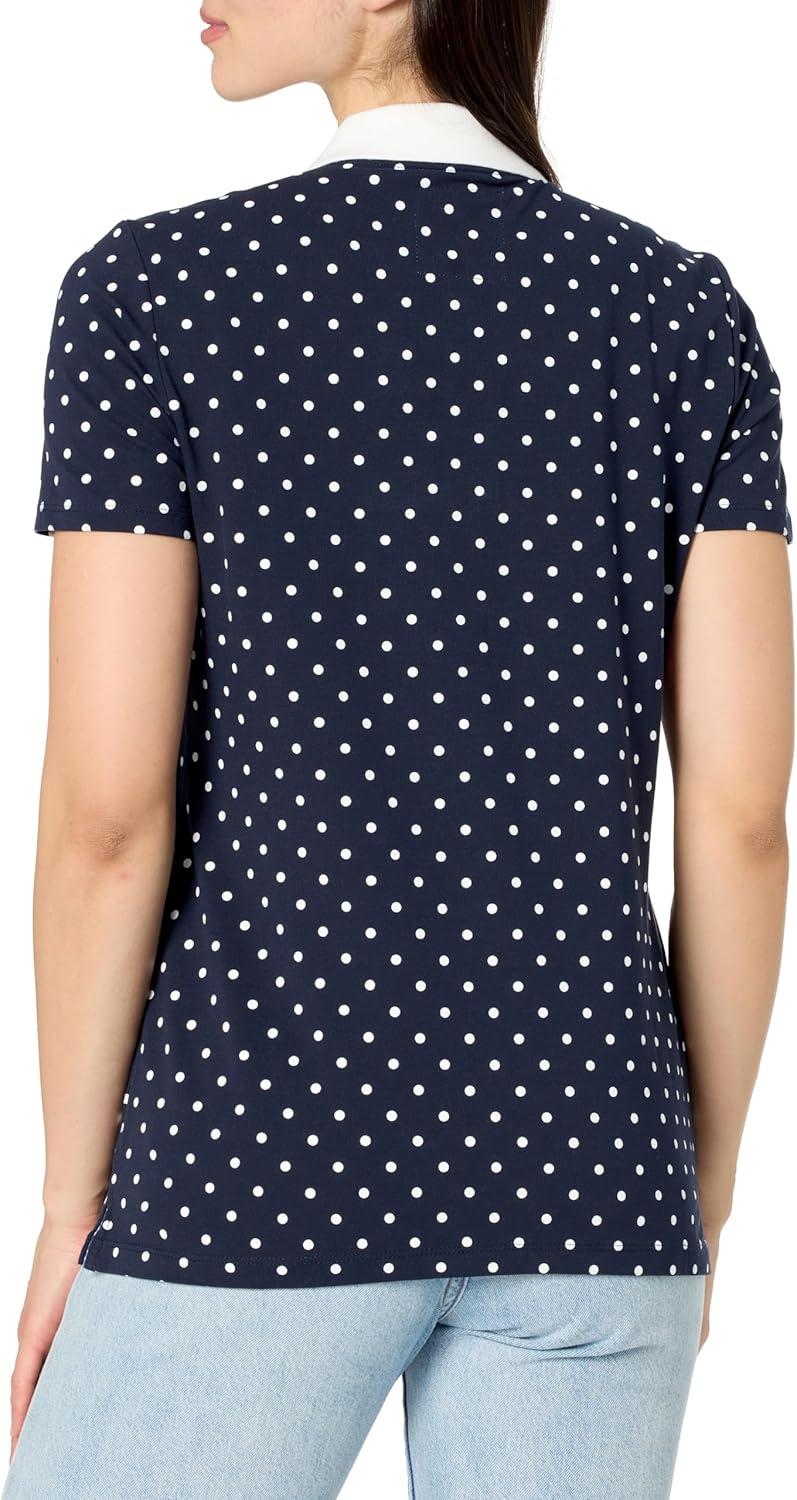 imageNautica Womens 5Button Short Sleeve Breathable 100 Cotton Polo ShirtPoka Dot WhiteNight Sky