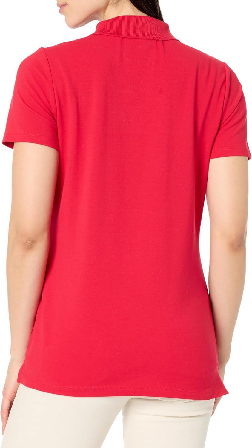 imageNautica Womens 5Button Short Sleeve Breathable 100 Cotton Polo ShirtRegatta Red